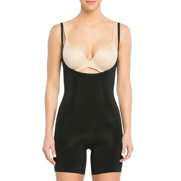 Spanx Black Open Bust Midthigh Bodysuit Size Large - Picture 1 of 10
